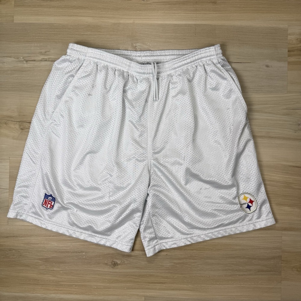 PITTSBURGH STEELERS MENS XL WHITE SHORTS MESH LINED VINTAGE REEBOK TEAM APPAREL